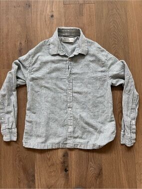 Hollister Linen Blend Stripe Button Up Shirt Men’s Medium Green White Coastal